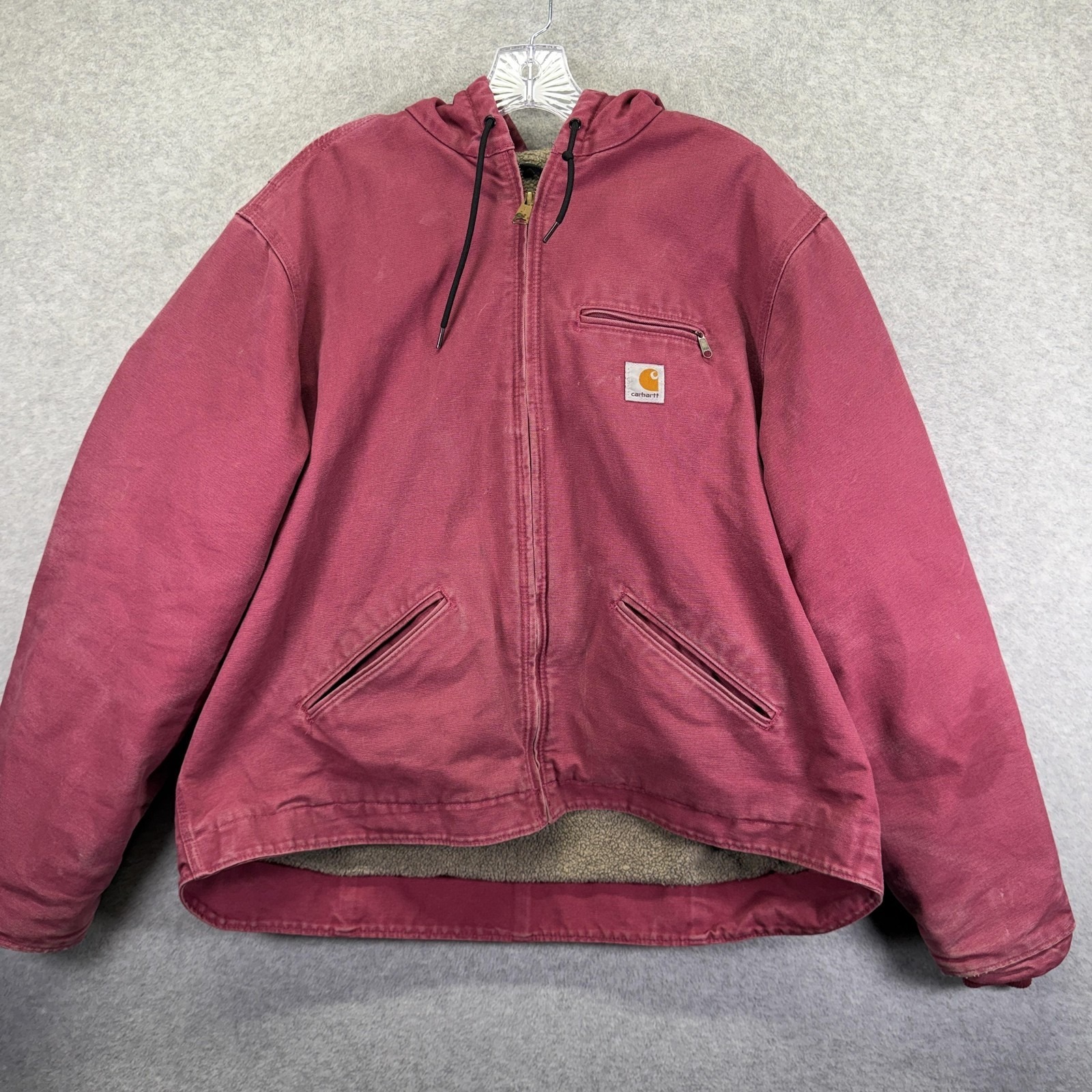 Carhartt Jacket Womens 2xl Raspberry Pink Sherpa Lined Hooded Canvas Workwear